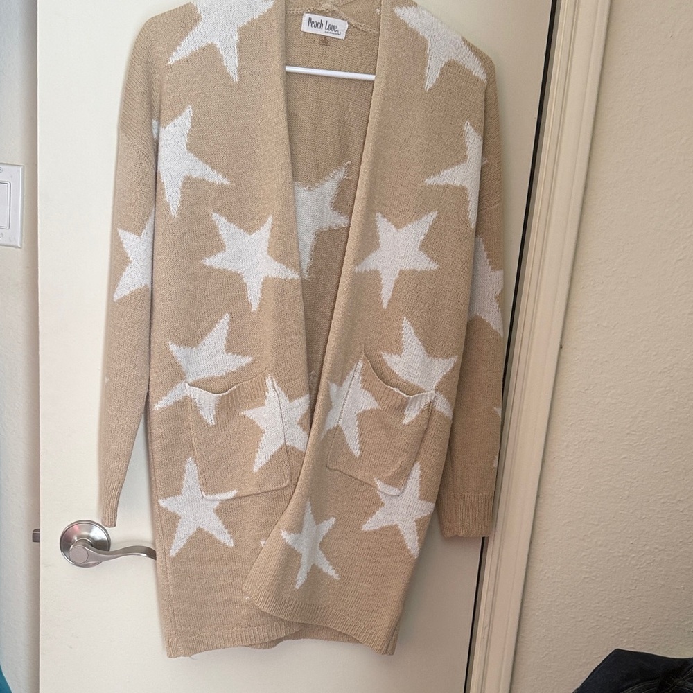 Peach Love California Tan Star Cardigan